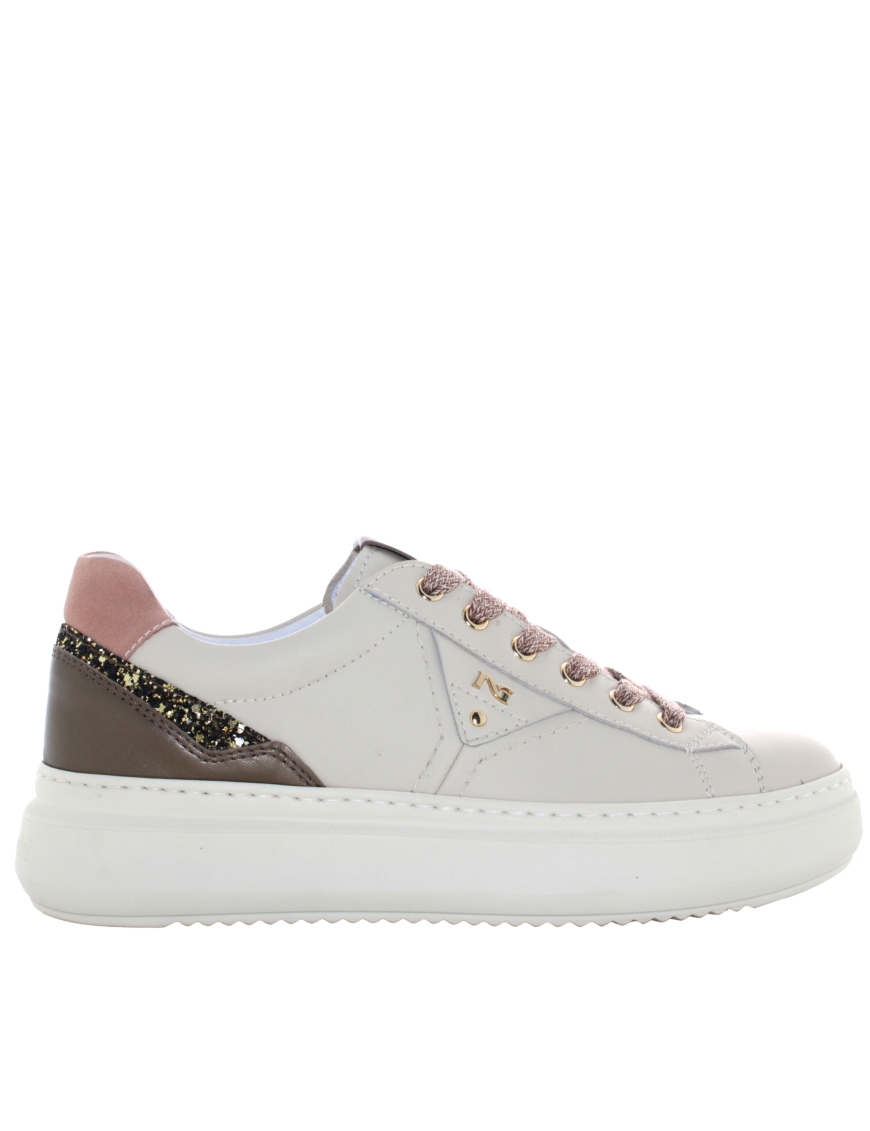 Zapatillas Nero Giardini Mujer Cuña 7 Cm - Piel Blanca Hueso, Cordones Y Cremallera, Modelo E512940D